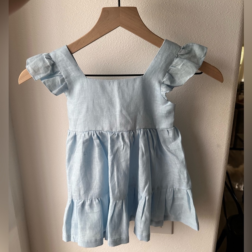 Baby blue linen dress,  high quality.